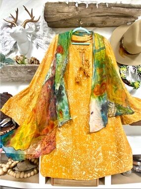 Watercolour SILK boho vest w hippy midcentury vibe